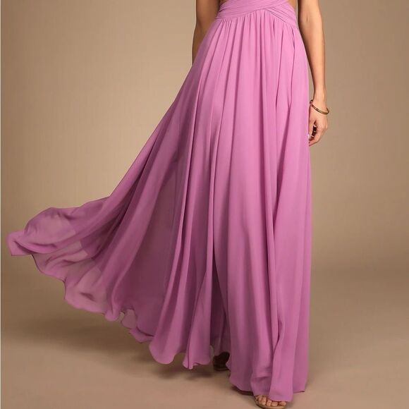 Lulus Vivid Imagination Lilac Pink Cutout Maxi Chiffon V Neck Dress Small NEW - Picture 15 of 16